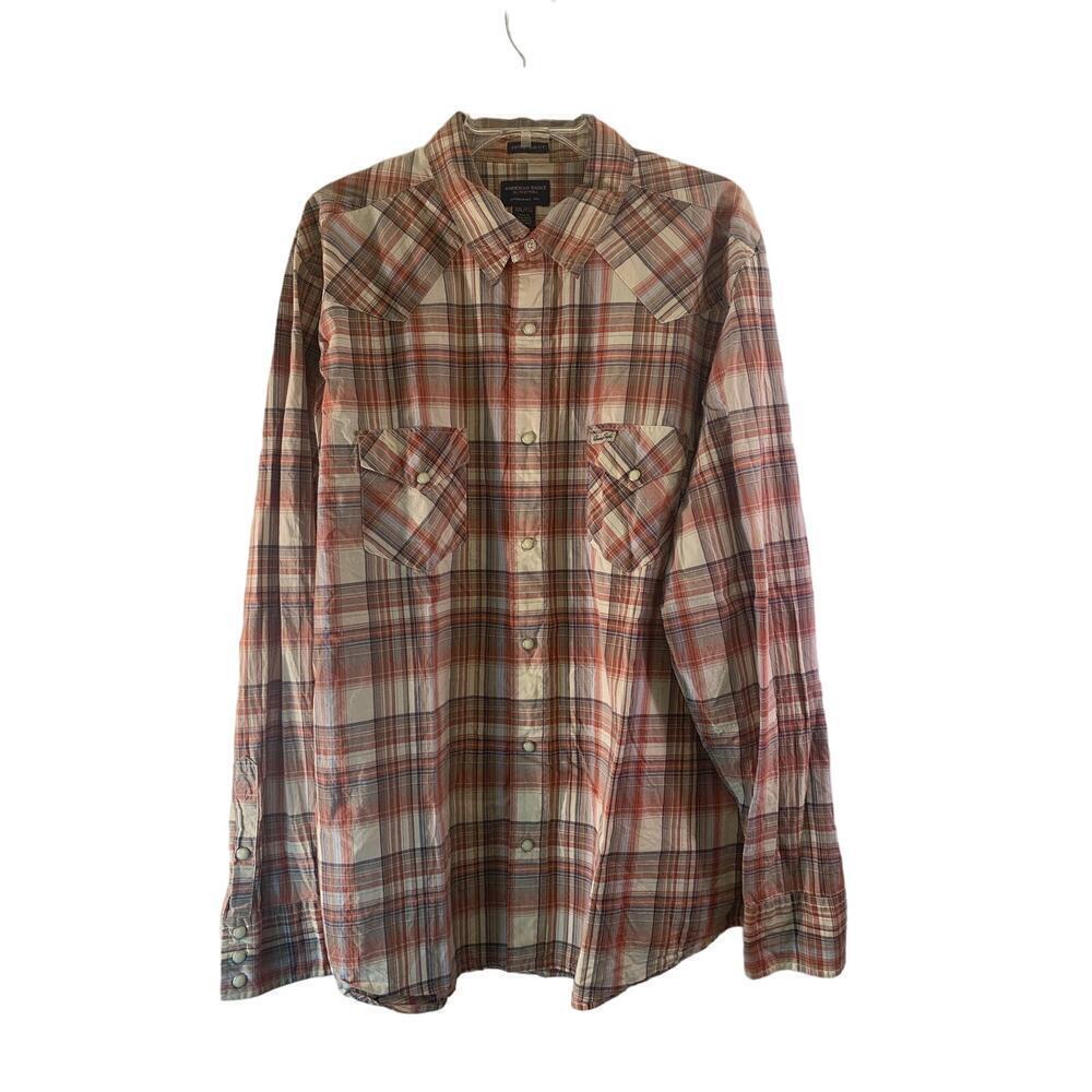 AMERICAN EAGLE Men’s Western Plaid Snap Button Slim Fit Shirt / Size: XXLT